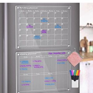 Clear Magnetic Weekly & Monthly Calendar with Markers NIB